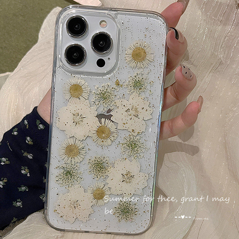 ins金箔雏菊干花滴胶苹果手机壳