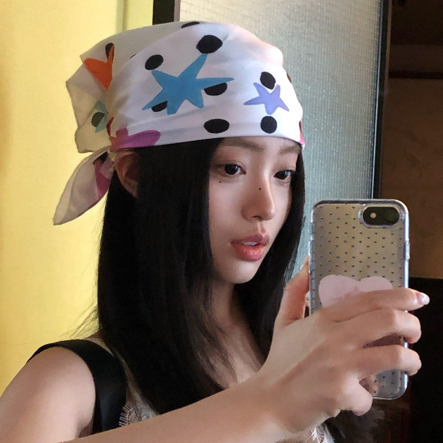 古早复古星星方巾女春夏季新款辣妹包头巾多用百搭丝巾抹胸围脖潮