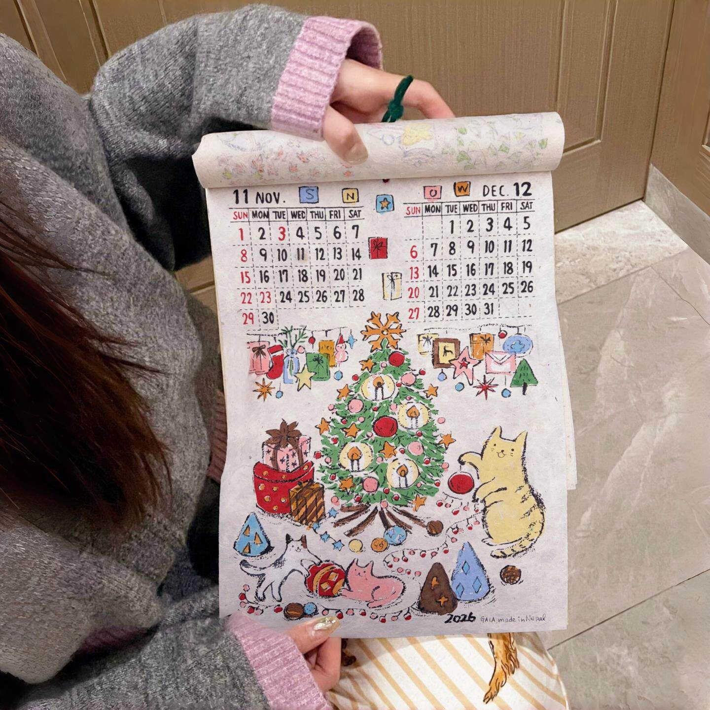 尼泊尔日历挂历2027手绘插画月历年历装饰挂件女生小众礼物万年历