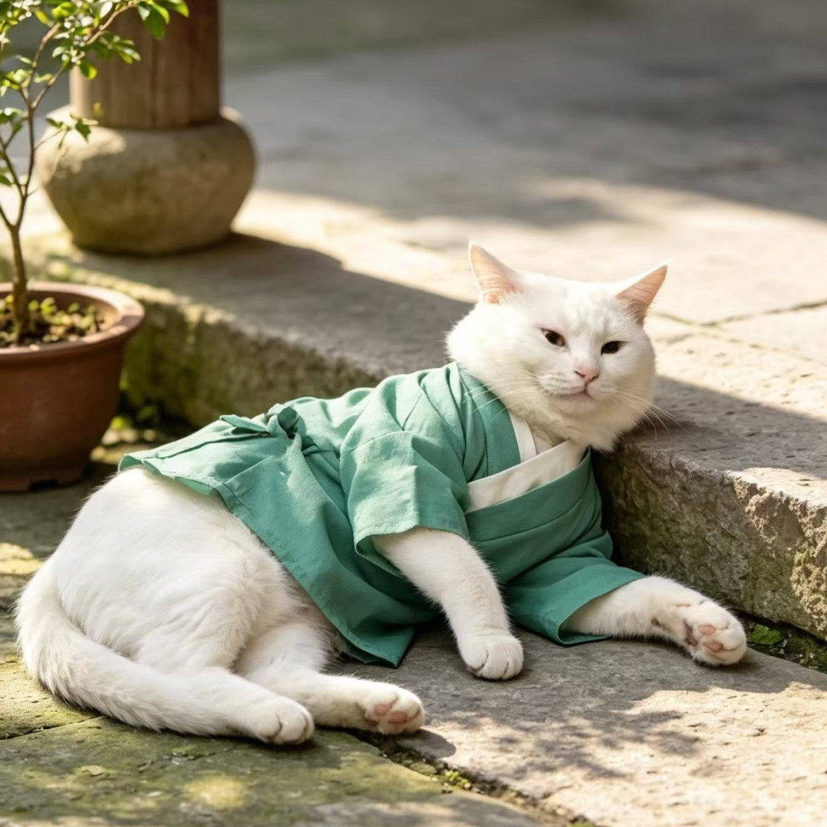 猫咪衣服新中式汉服中式浴衣宽松纯棉小猫两脚衣德文薄款宠物服饰