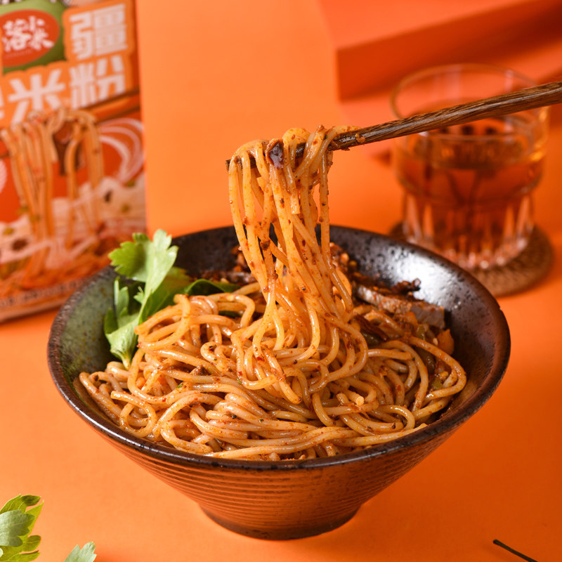 落小米新疆爆辣炒米粉网红速食特色酱料粗粉米粉6盒