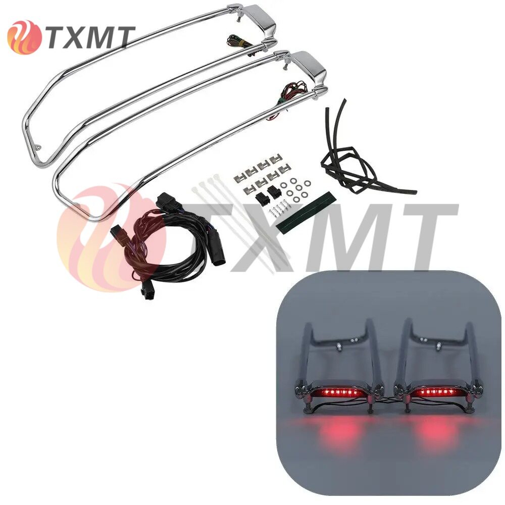 适用哈雷街道滑翔 路王侧箱护杠加装LED灯边箱支架刹车灯14-24年