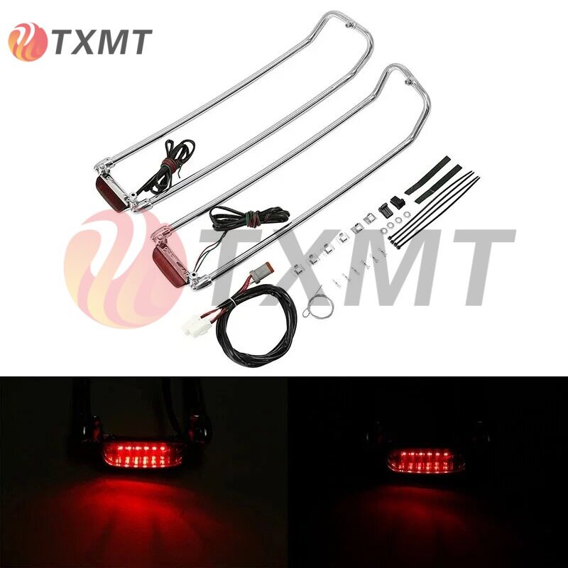 适用哈雷街道滑翔 路王94-13年 侧箱护杠加装LED灯边箱支架刹车灯