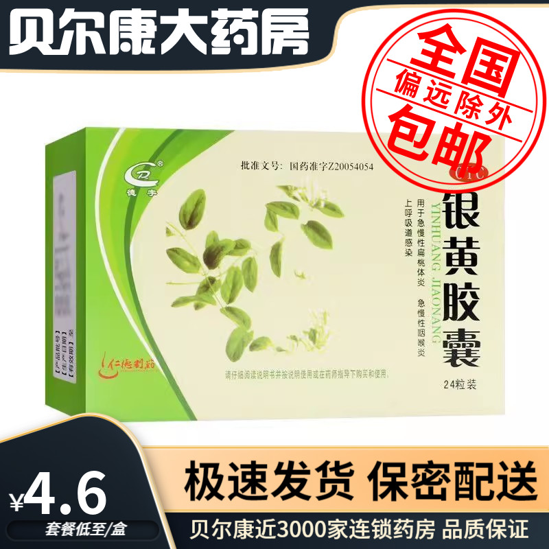低至4.6元/盒】德字  银黄胶囊  0.3g*24粒/盒