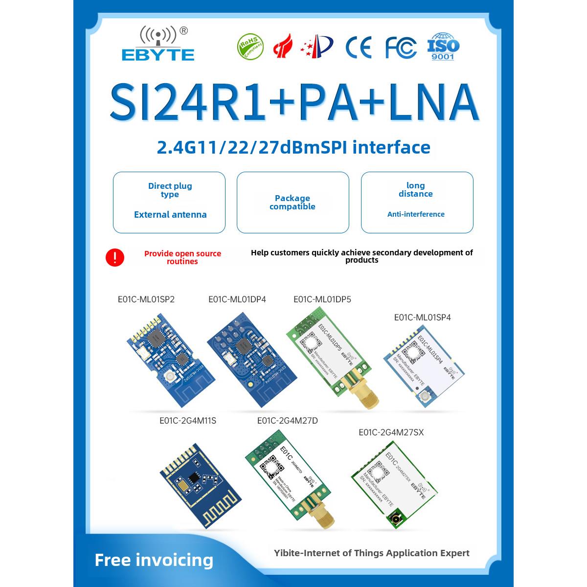 2.4GHz无线数传收发模块国产Si24R1大功率兼容nRF24L01芯片Ci24R1