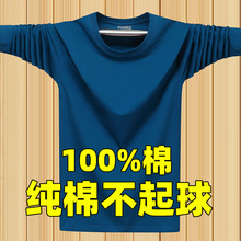 男装 春秋季 薄款 长袖 T恤纯棉宽松运动印花体恤加肥加大码 纯色男式