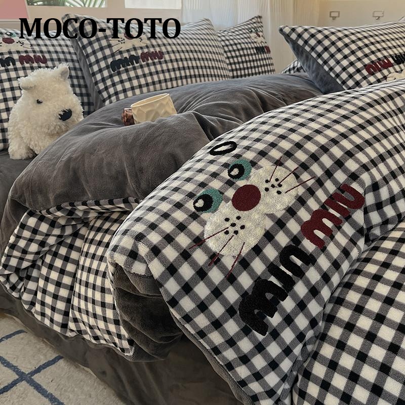 MOCO-TOTO夏天双面加厚牛奶绒床上四件套加绒面床品毛绒珊瑚床单
