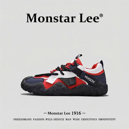 Monstar lee男鞋春季透气网面防滑徒步登山运动鞋男士黑色百搭上