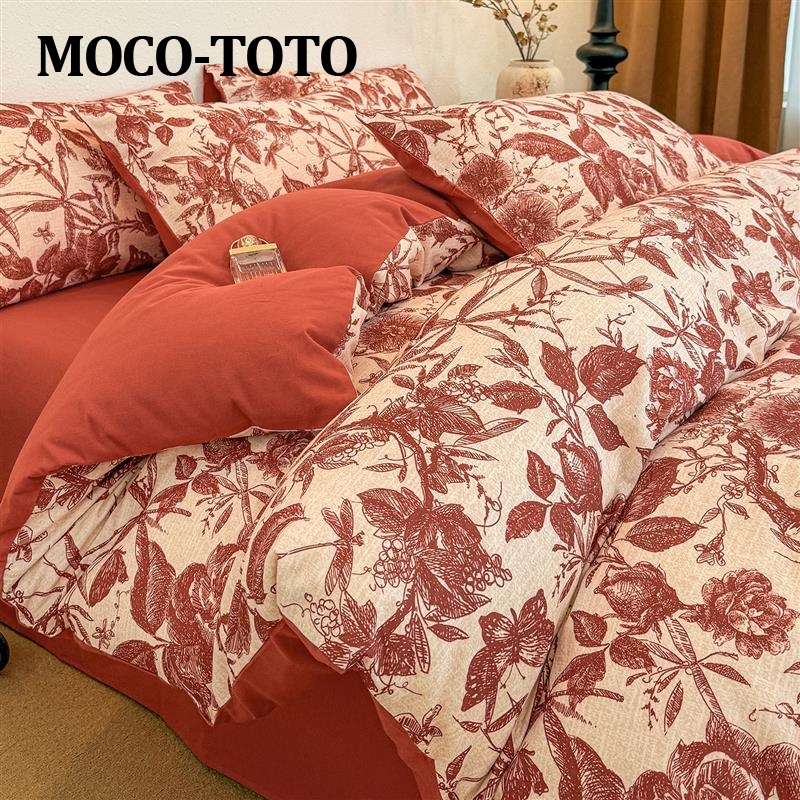 MOCO-TOTOA类复古轻奢全棉床品四件套加厚纯棉磨毛床单被套床上
