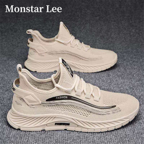 Monstar lee男鞋夏季网面透气飞织运动板鞋轻便防滑软底跑步潮鞋