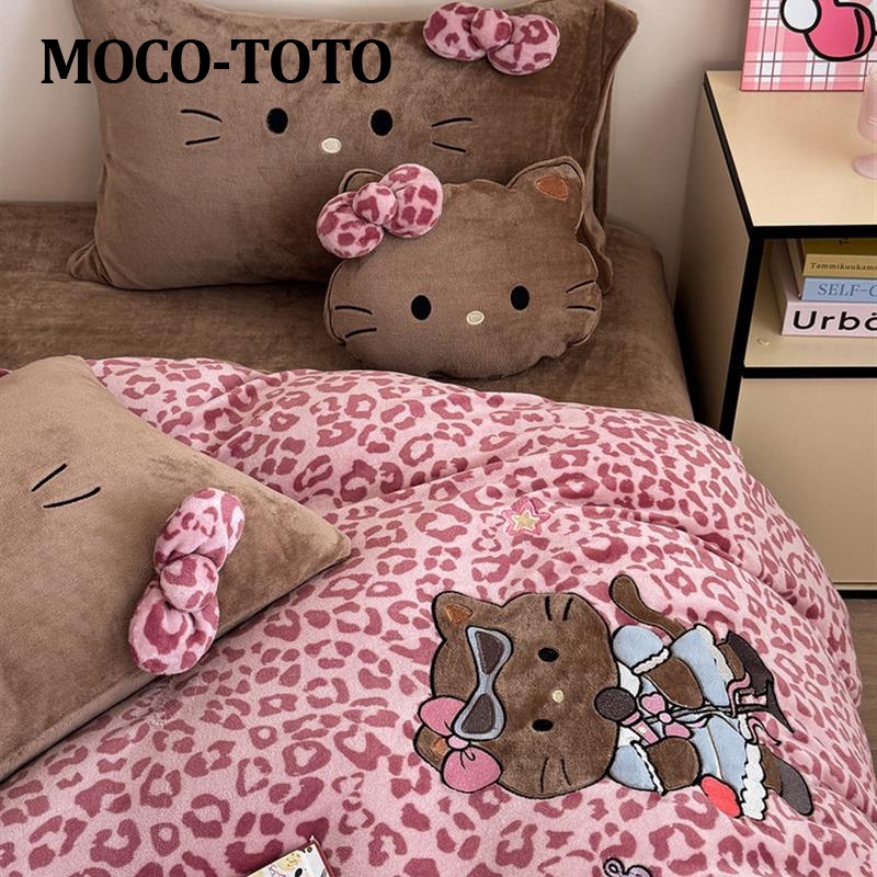 MOCO-TOTO豹纹黑皮KT牛奶绒卡通可爱四件套冬季保暖学生被套床单