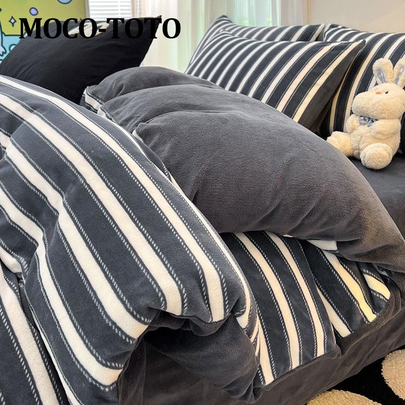 MOCO-TOTO简约珊瑚绒床上四件套牛奶绒冬季加厚双面法兰加绒被套