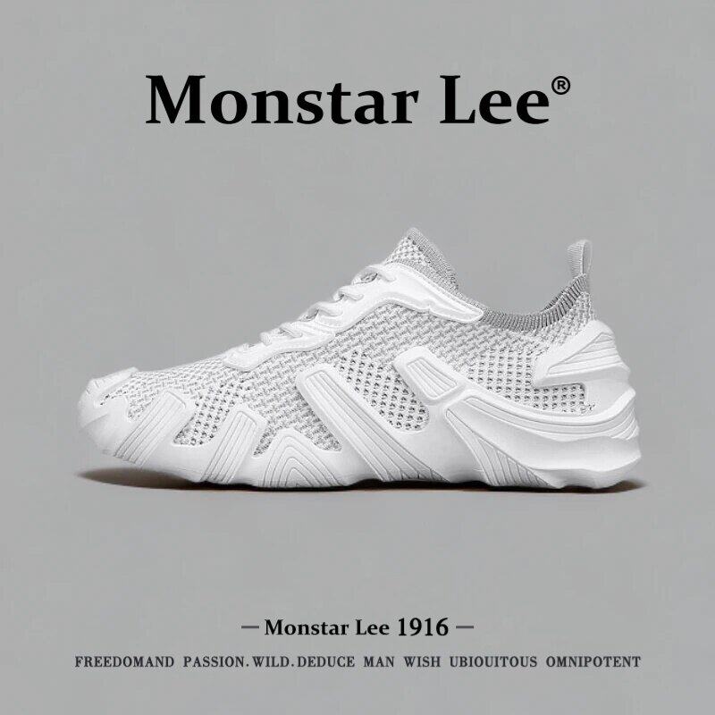 Monstar Lee秋季新款八爪鱼椰子鞋厚底运动休闲机甲鞋白色网面透