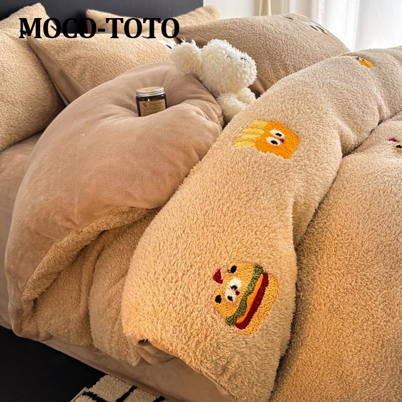 MOCO-TOTO冬季牛奶珊瑚绒床上四件套双面法兰绒床品床加绒被套