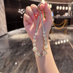 ins高级感超闪镶钻钥匙扣挂饰百搭防摔链异形珍珠结挂件手机链串