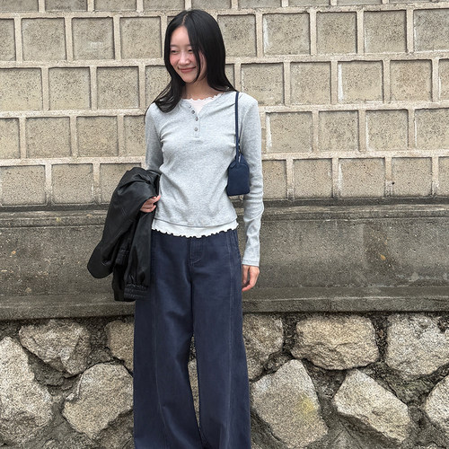 ACME-显瘦长袖打底上衣长袖T恤(下摆波浪花边设计)9T6333131755