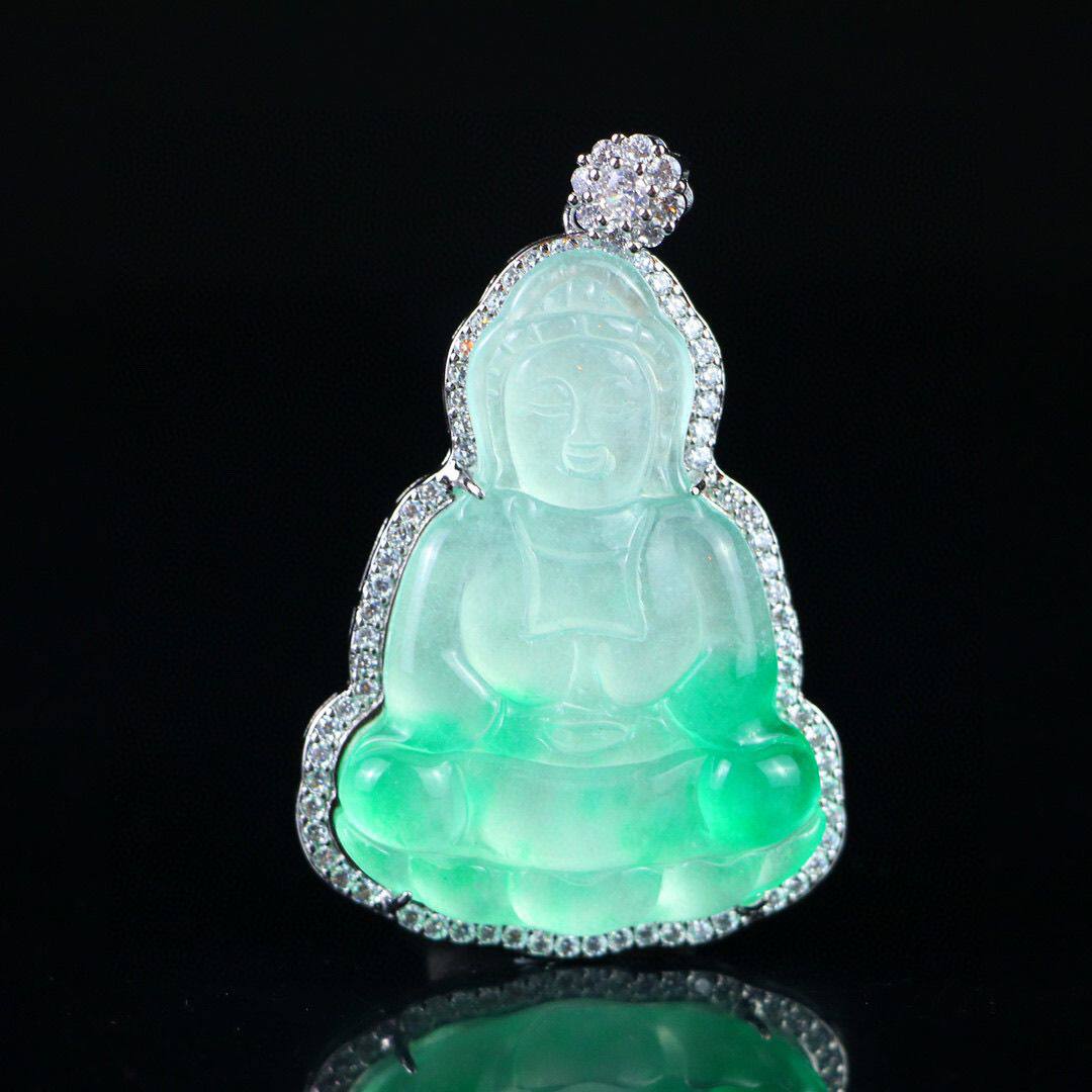 完美高冰精工镶嵌【观音牌】精美饰品送链子送盒子文玩饰品