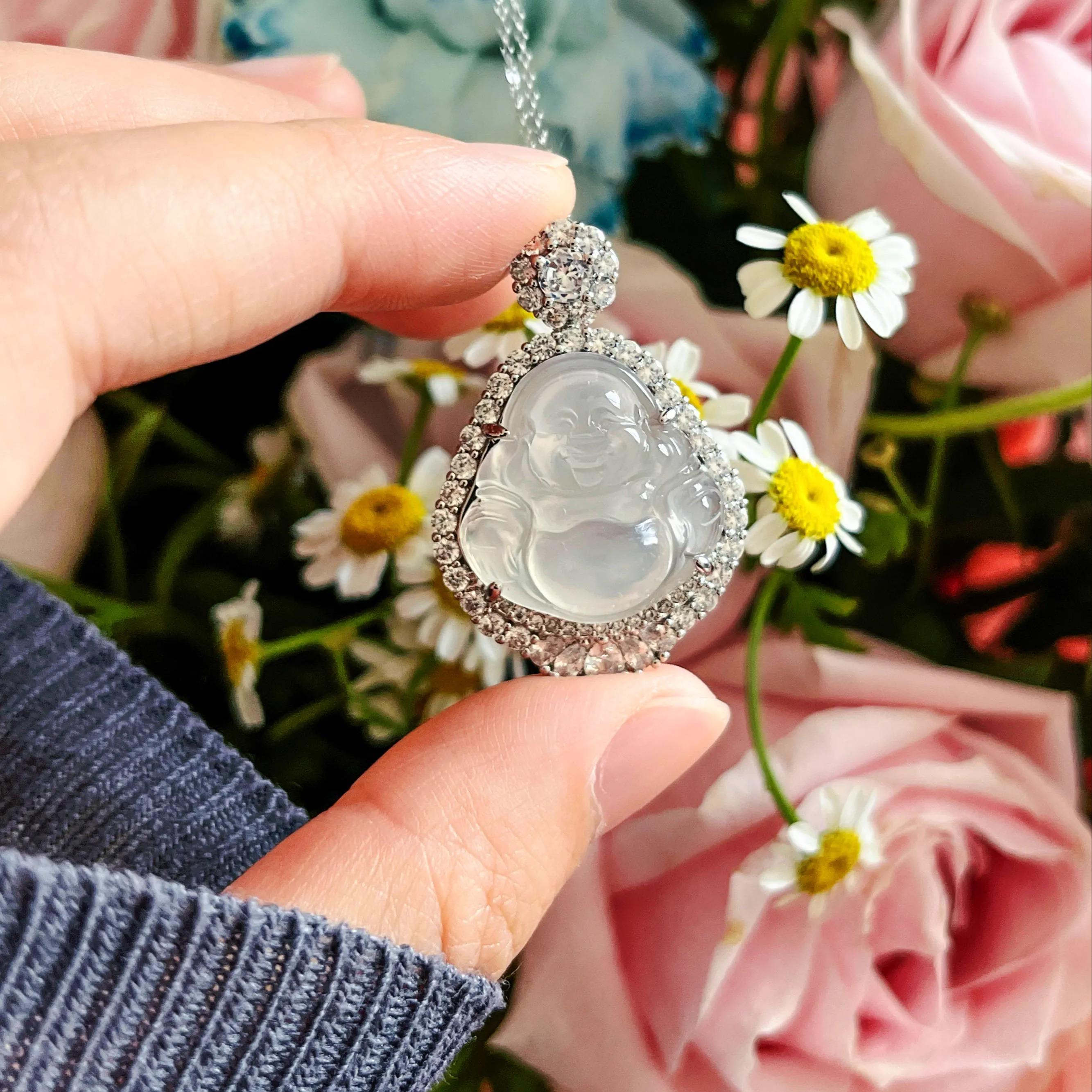 白玛瑙弥勒佛吊坠玉石项链女生 百搭本命年大肚佛公礼物