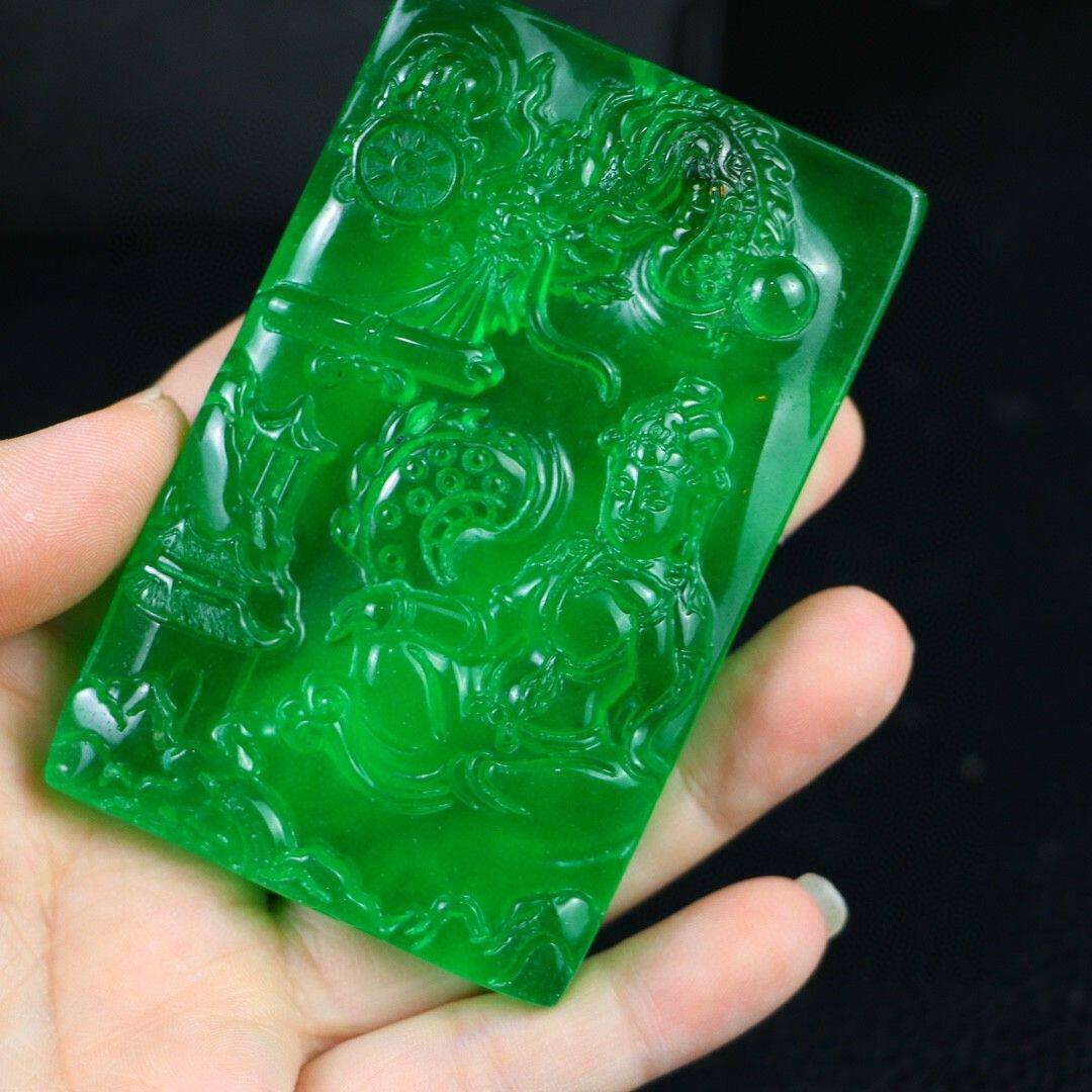 新款翡翠高冰帝王绿山水观音牌项链玉吊坠男款招财转运玉珮挂件