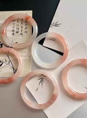 纯天然桃花酿手镯粉色玉子