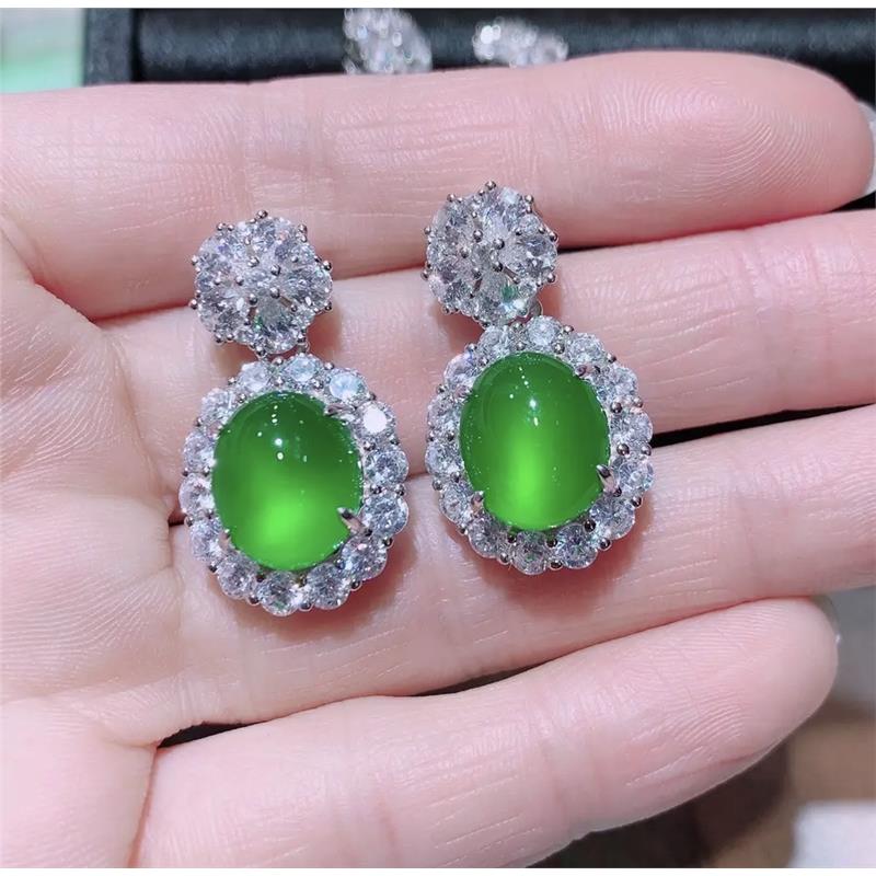 绿玉髓耳钉阳绿国风帝王绿耳饰