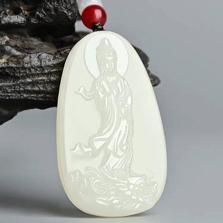 天然白玉观音玉佛男女款乘龙观音弥勒佛玉石吊坠真玉玉坠玉佩