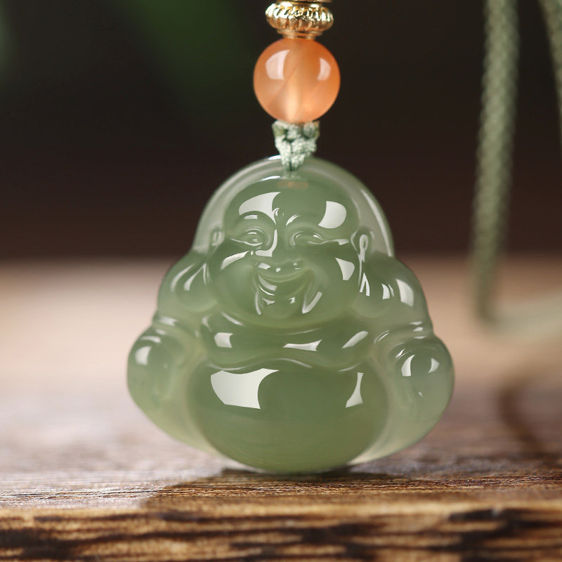 天然保真和田玉佛吊坠女玉石小弥勒佛像佛公佛头项链挂件玉佩玉坠