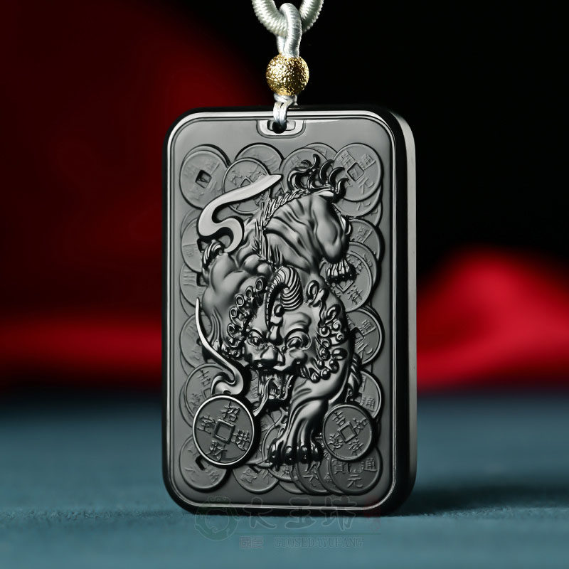 天然和田玉墨玉籽料貔貅牌子貔貅吊坠玉佩皮丘男女款项链玉石方牌