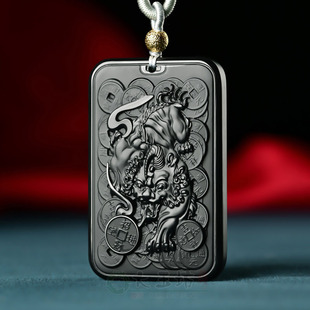 天然和田玉墨玉籽料貔貅牌子貔貅吊坠玉佩皮丘男女款项链玉石方牌