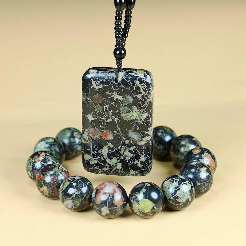 天然玉石梅花玉多彩手串平安无事牌男士吊坠佛珠手串玉坠挂件