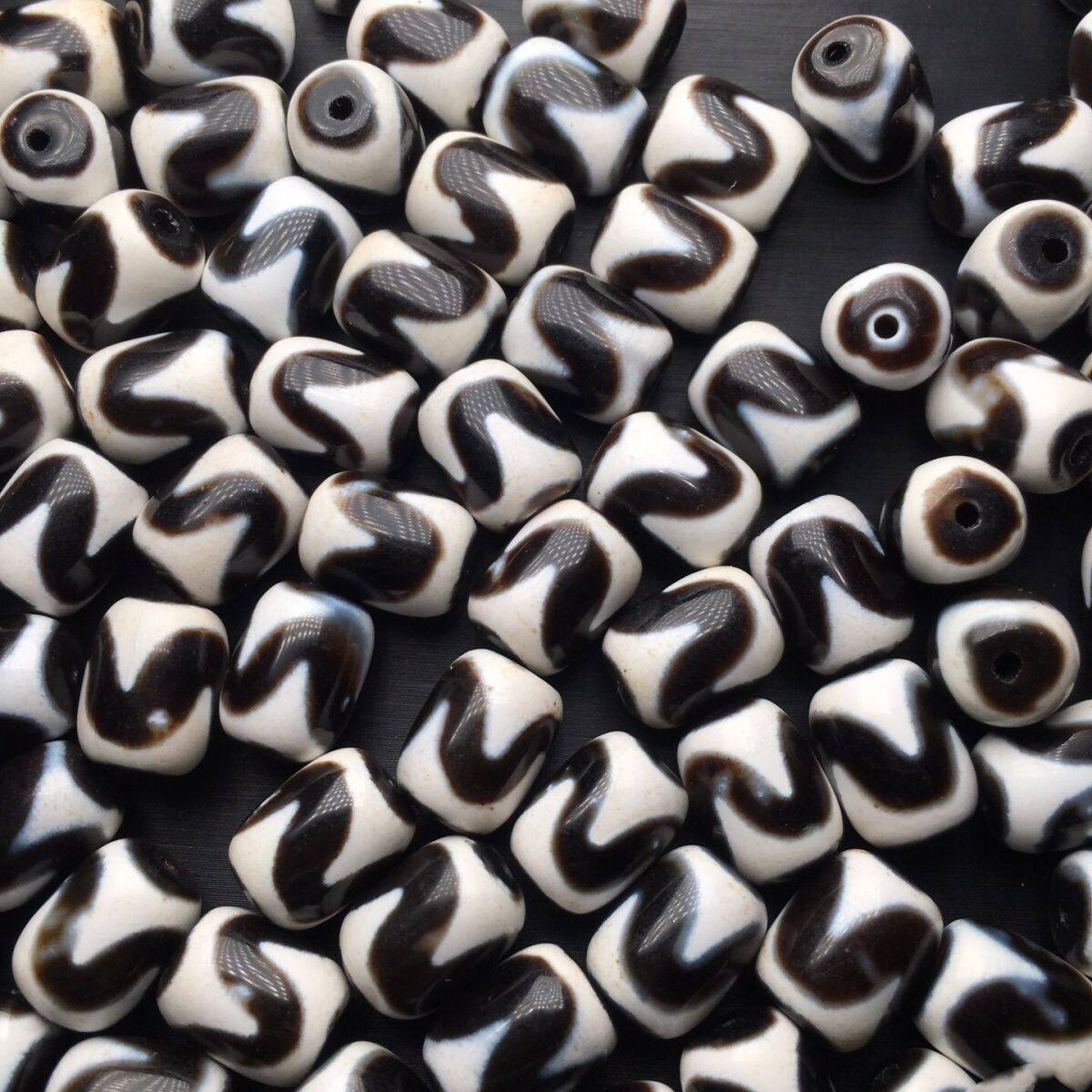 虎牙玛瑙天珠真品藏传天珠配饰diy佛珠念珠手串手链配珠黑白真品