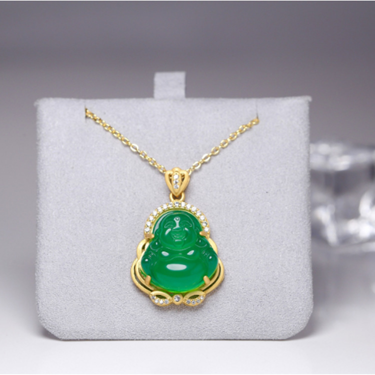 高冰阳绿佛公吊坠项链绿玛瑙小佛玉石吊坠挂件轻奢气质锁骨链
