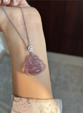 紫色玉髓玛瑙佛公项链锁骨链