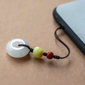 手机挂件天然和田白玉保平安扣蜜蜡翡翠碧玺平安扣钥匙链挂坠吊饰