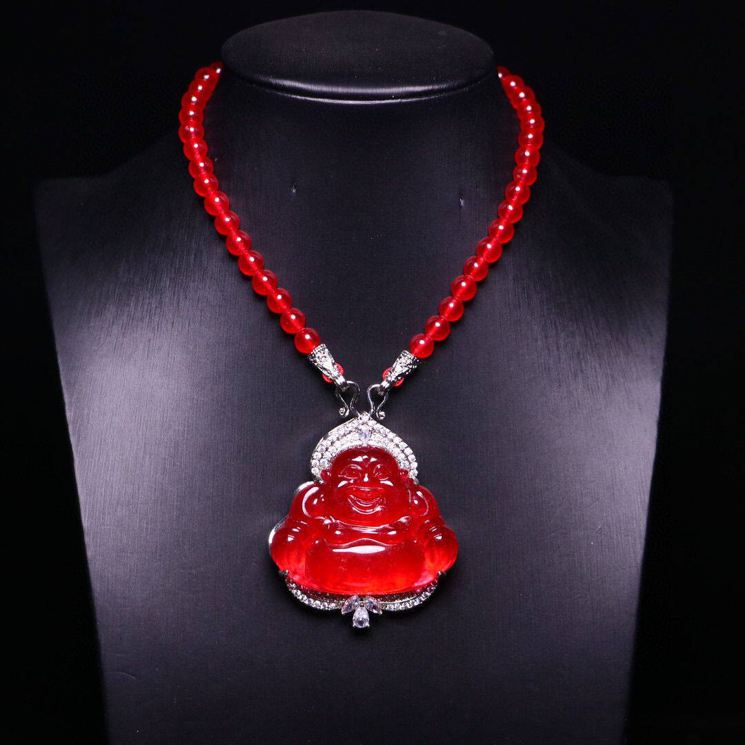 完美高冰精工镶嵌【弥勒佛】精美饰品送链子送盒子文玩饰品