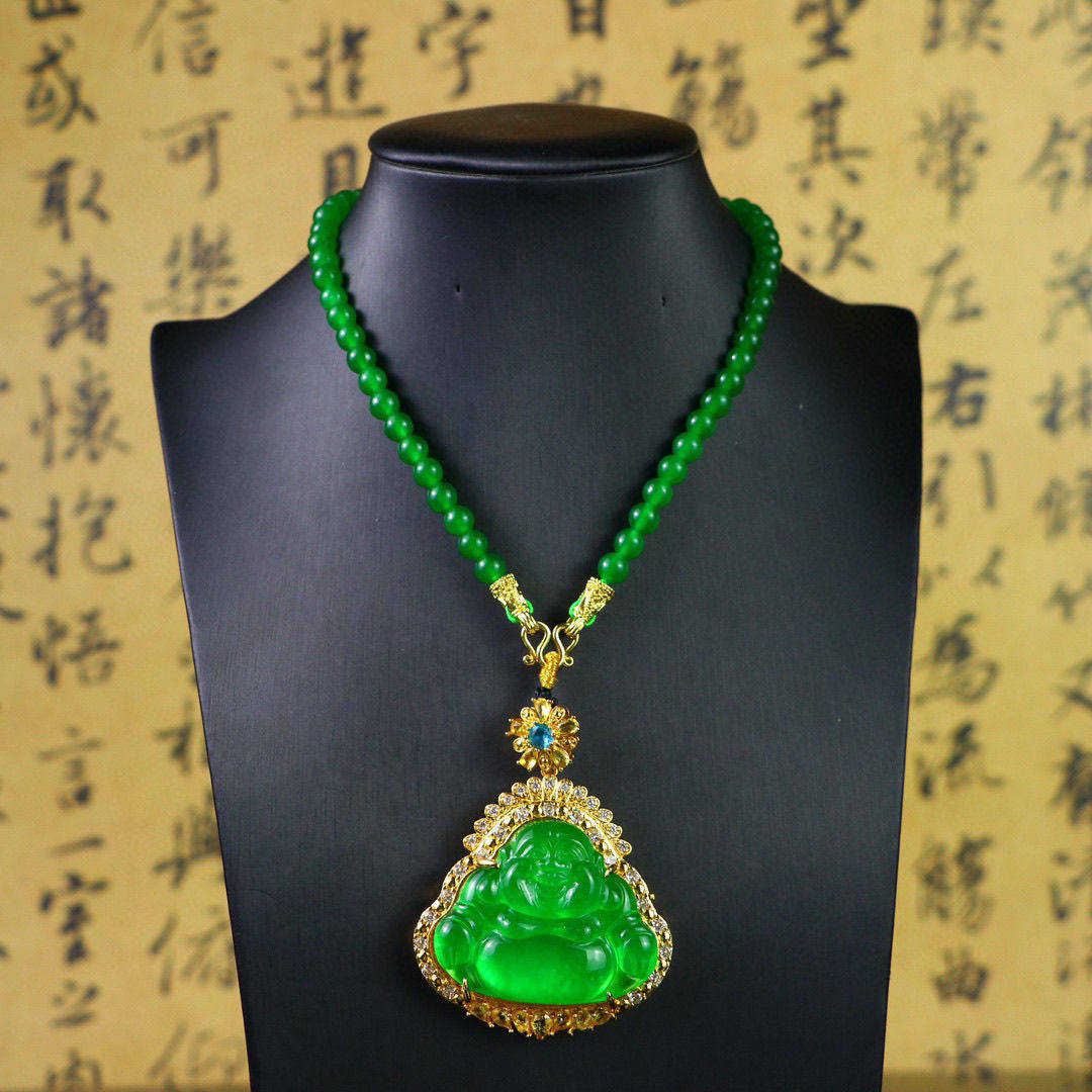 完美高冰精工镶嵌【弥勒佛牌】精美饰品送链子送盒子文玩饰品