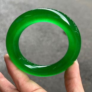 高档玉翡翠色手镯真品玉镯送妈妈真玉手镯独龙玉帝王绿胖圆条镯子