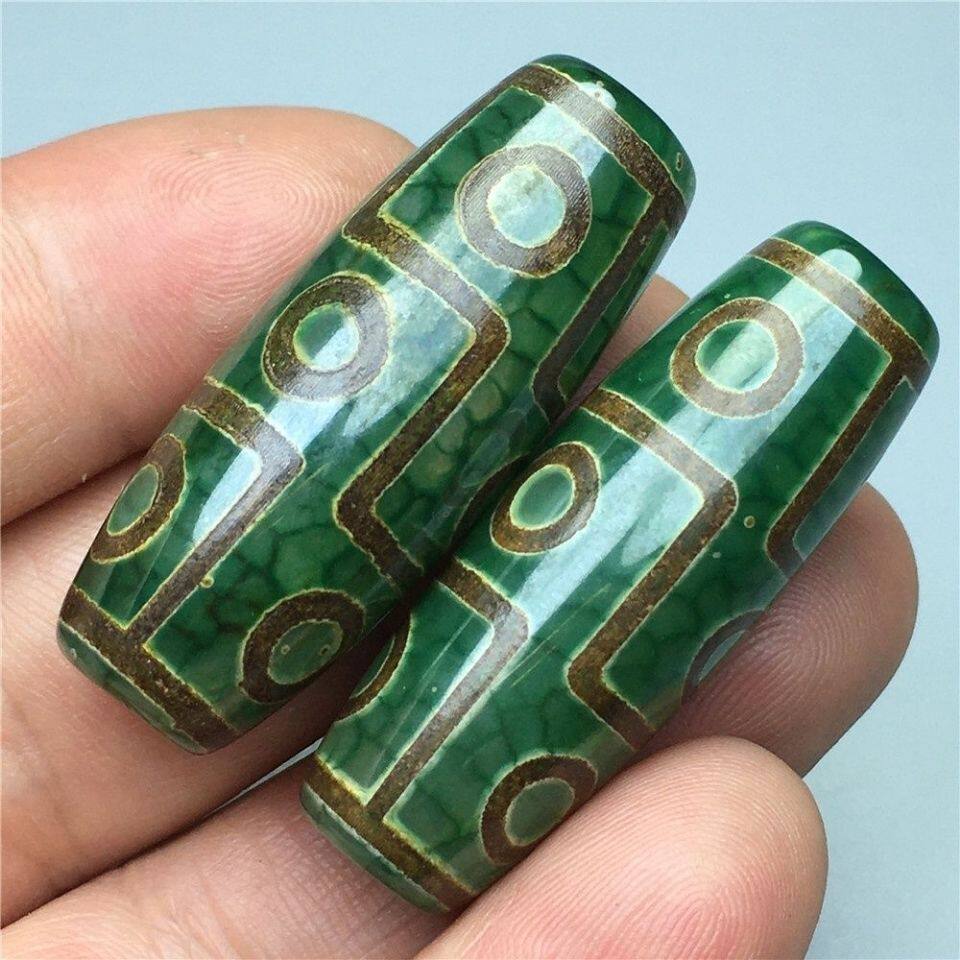 新款西藏老矿原石灰真品绿色九眼老天珠玛瑙一个项链吊坠