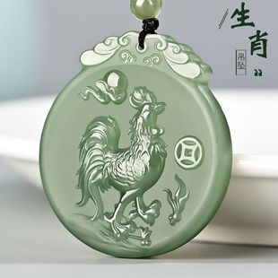和田色玉十二生肖吊坠男属鸡本命年项链玉坠女天然玉石兔牛玉牌