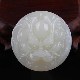 和田色白玉碧玉皮带扣腰佩新疆白玉龙头玉佩男款生肖龙腰带扣兽头