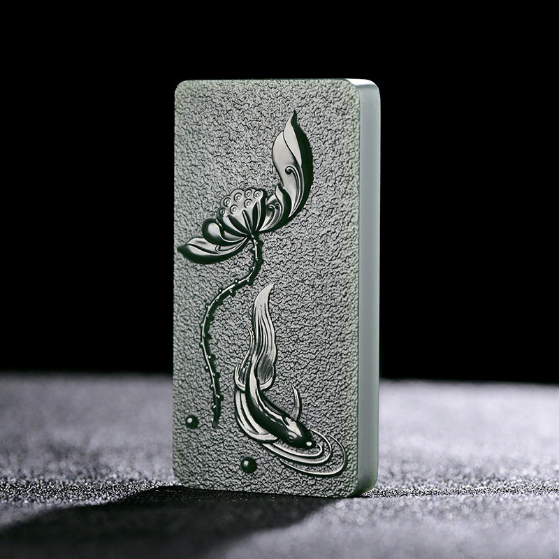 新疆和田玉青玉塔青二细连年有余鱼玉牌吊坠男女款玉石挂件送证书