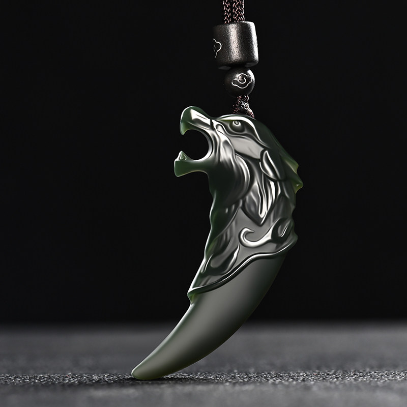 和田玉狼牙玉坠真品新疆青玉男士女士玉吊坠双面雕刻玉石挂件玉佩