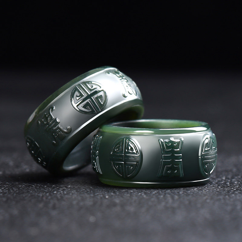 真品和田玉扳指新疆青玉男士宽版玉戒指女士指环玉器古文玩带证