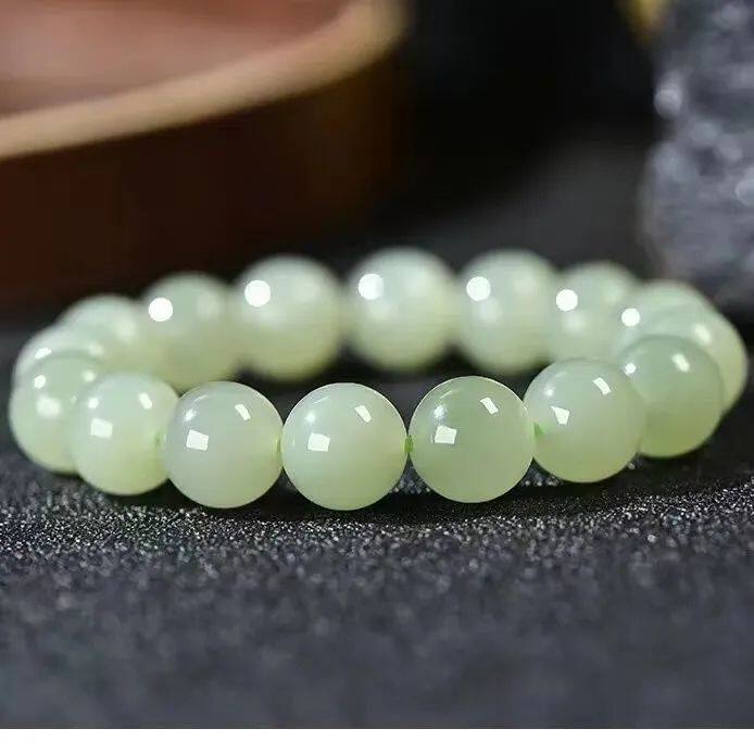 正品青白玉晴水手串单圈男款圆珠真玉手串女佛珠手链单珠