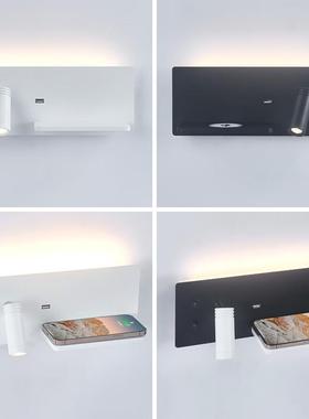 新款带USB壁灯 创意床头壁灯带无线充酒店床头壁灯现代简约卧室灯