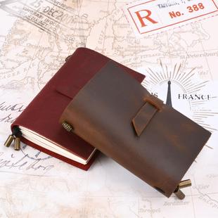 新款 真皮笔记本手工活页本子疯马牛皮日记本 旅行记事本复古插条款