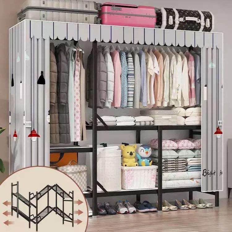 简易衣柜加厚牛津布折叠免安装加粗不锈钢管加固全钢架挂衣柜家用