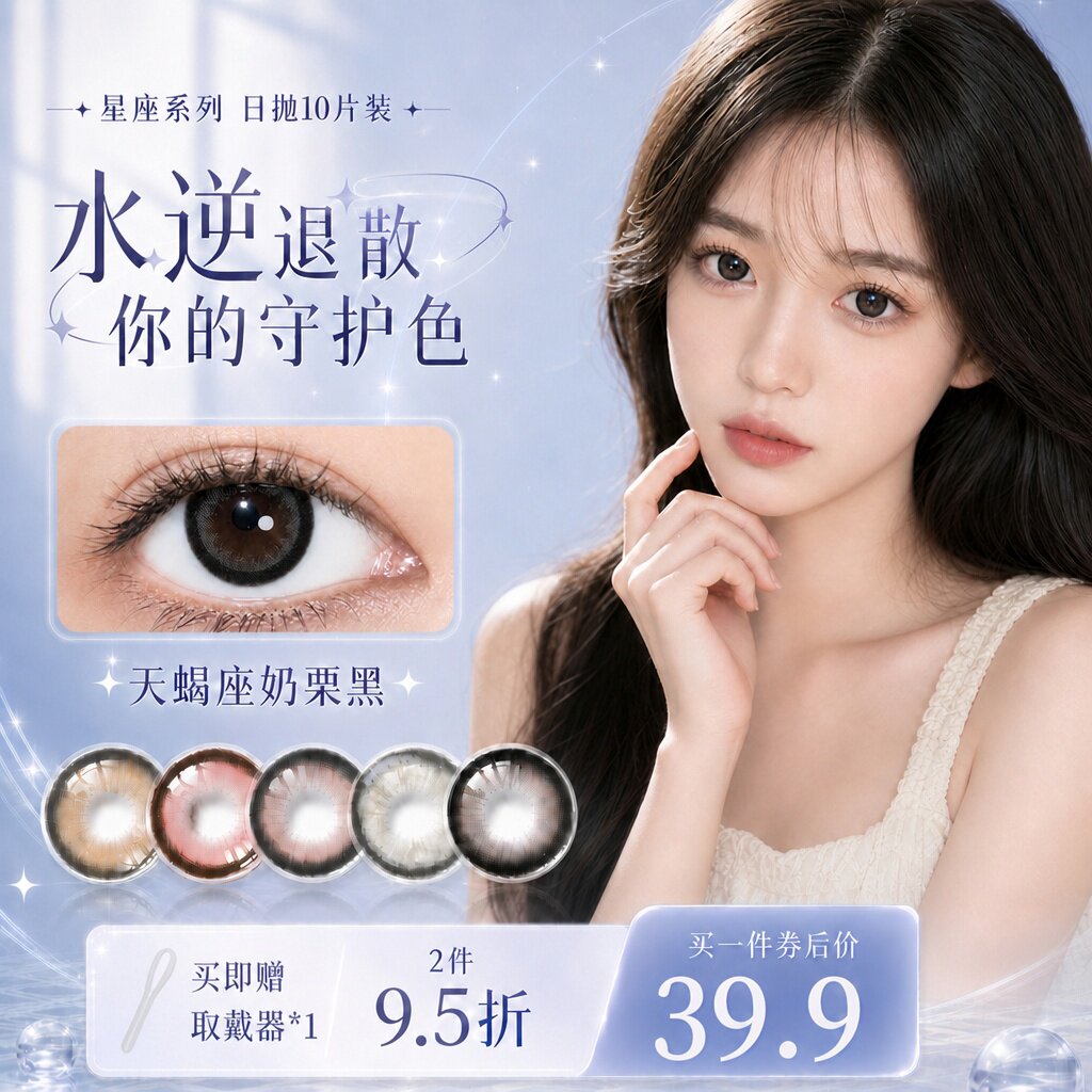 美瞳日抛10片带度数隐形眼镜近视漫画眼黑棕混血大小直径官网正品