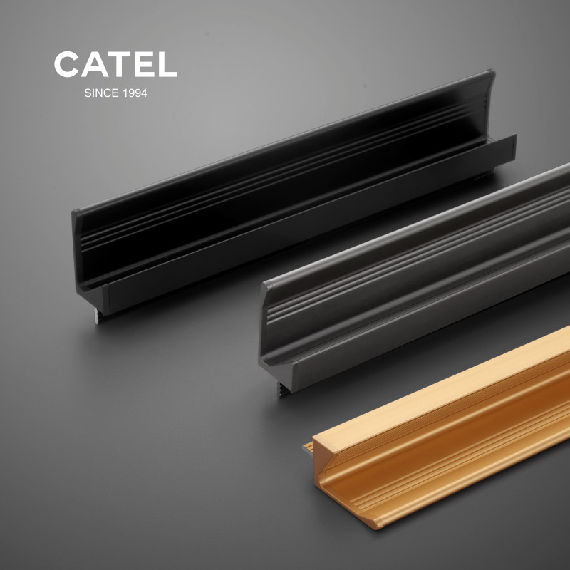 卡特隐形g型拉手嵌入式厨房橱柜门拉手隐藏式l黑色铝合金抽屉把手