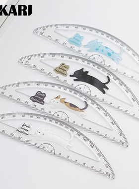美卡瑞直尺180度绘图尺角度尺透明量角器环保塑料半圆小学生画画量具直尺工具尺子儿童幼儿园文具高颜值趣味